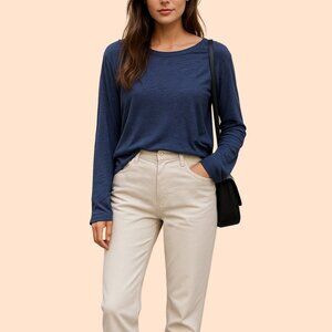 Vince Luxe Navy Long Sleeve Relaxed Top – Size L